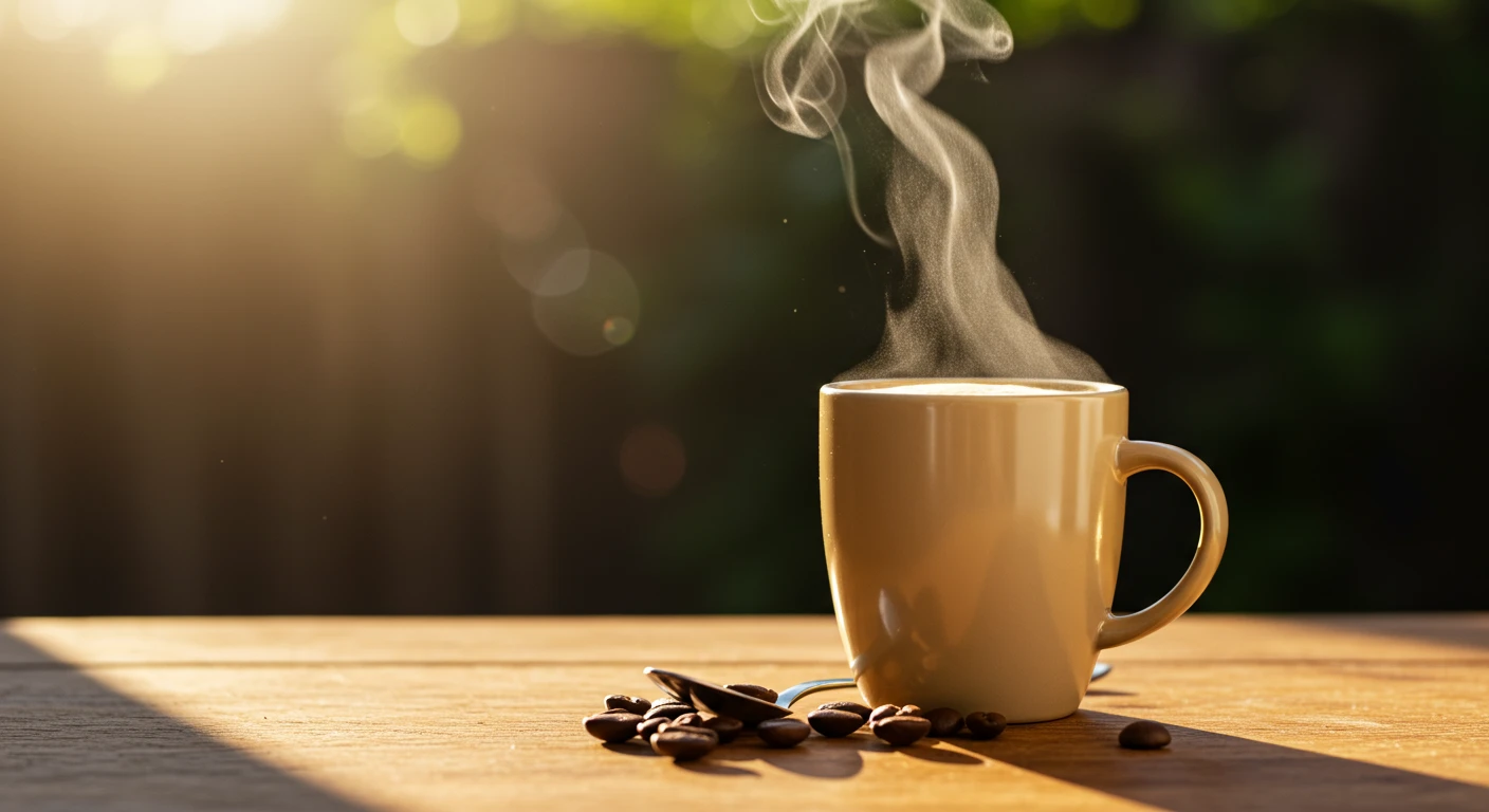 Zdjęcie lifestylowe: filiżanka kawy na drewnianym stole